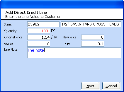 credit item add